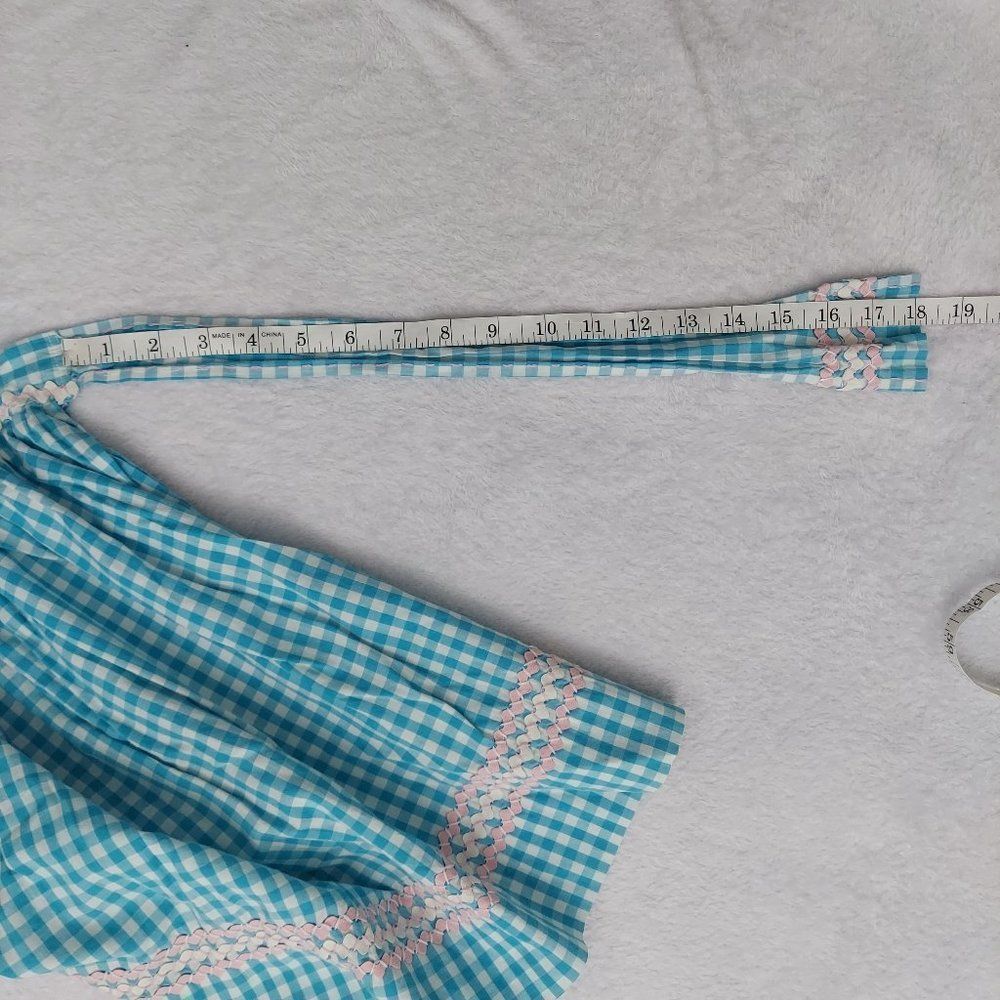 Vintage Handmade Gingham Apron, Teal - Picture 12 of 14